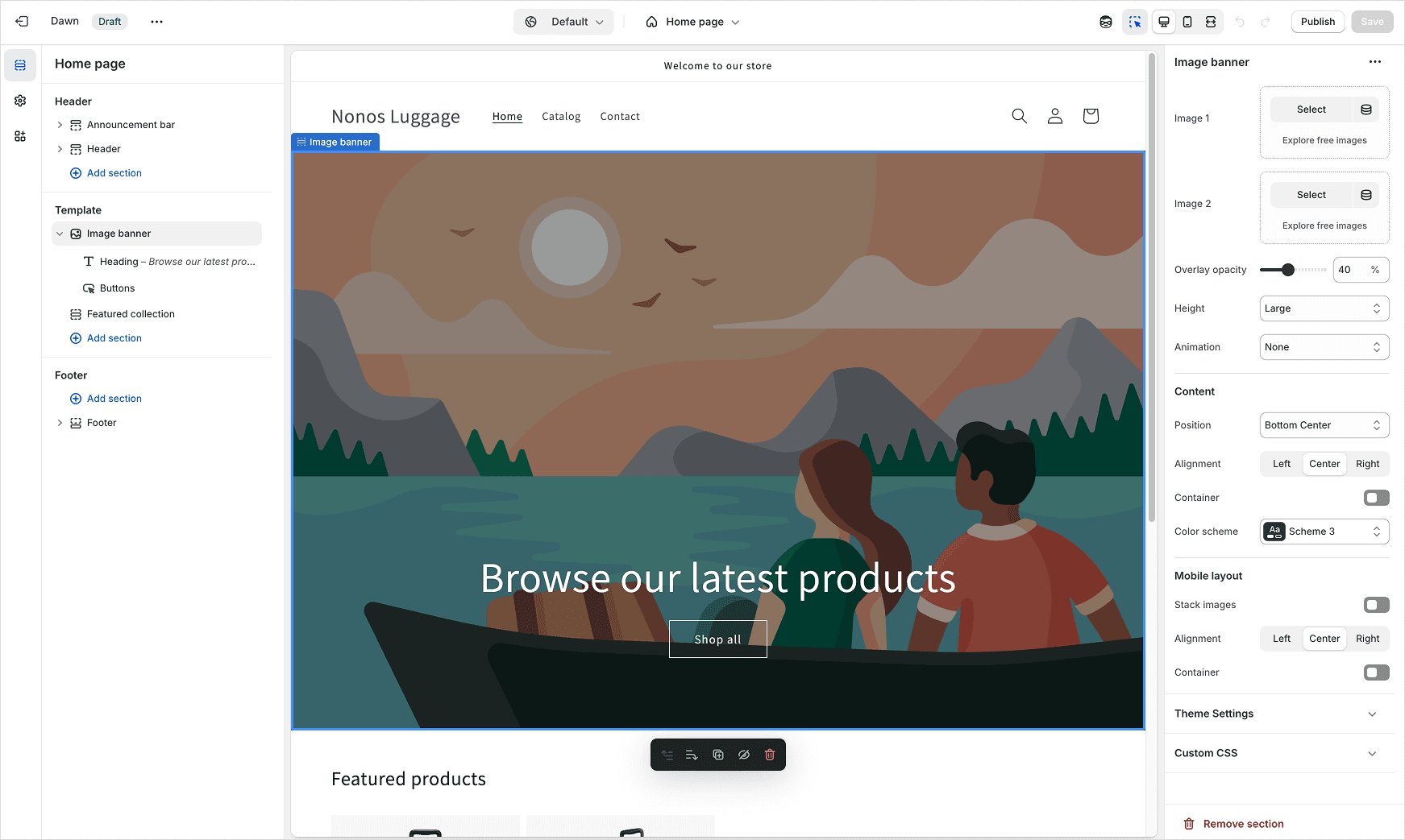 Personalizador de Shopify: secciones, preview y ajustes
